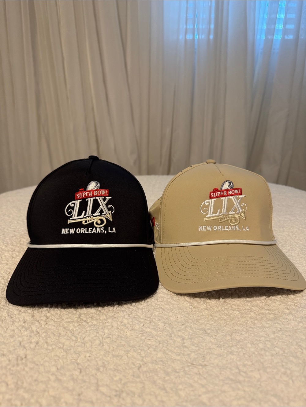 Branded Bills Super Bowl LIX Embroidered Cap Black Tan performance 545 lot of 2